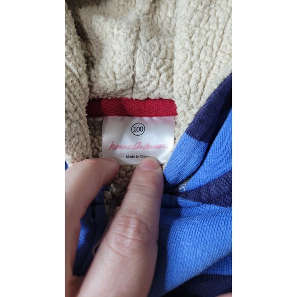 Hanna Andersson Sherpa Lined Hoodie 4Y (100) | Navy & Blue Rugby Stripe - Picture 2 of 6